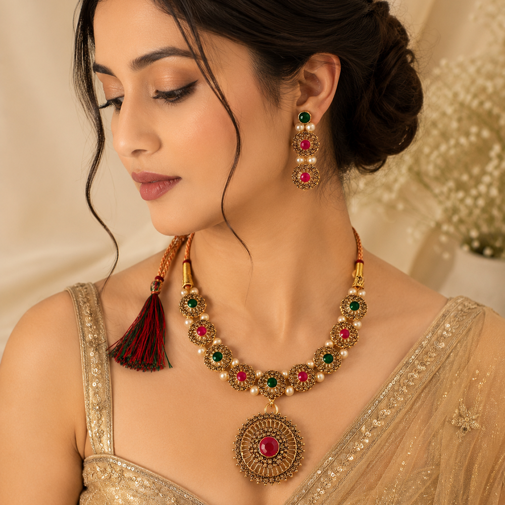 Urthn Beautiful Crystal & Austrian Stone Jewellery Set for Women Festive & Special Occasions(Pack of 3)
