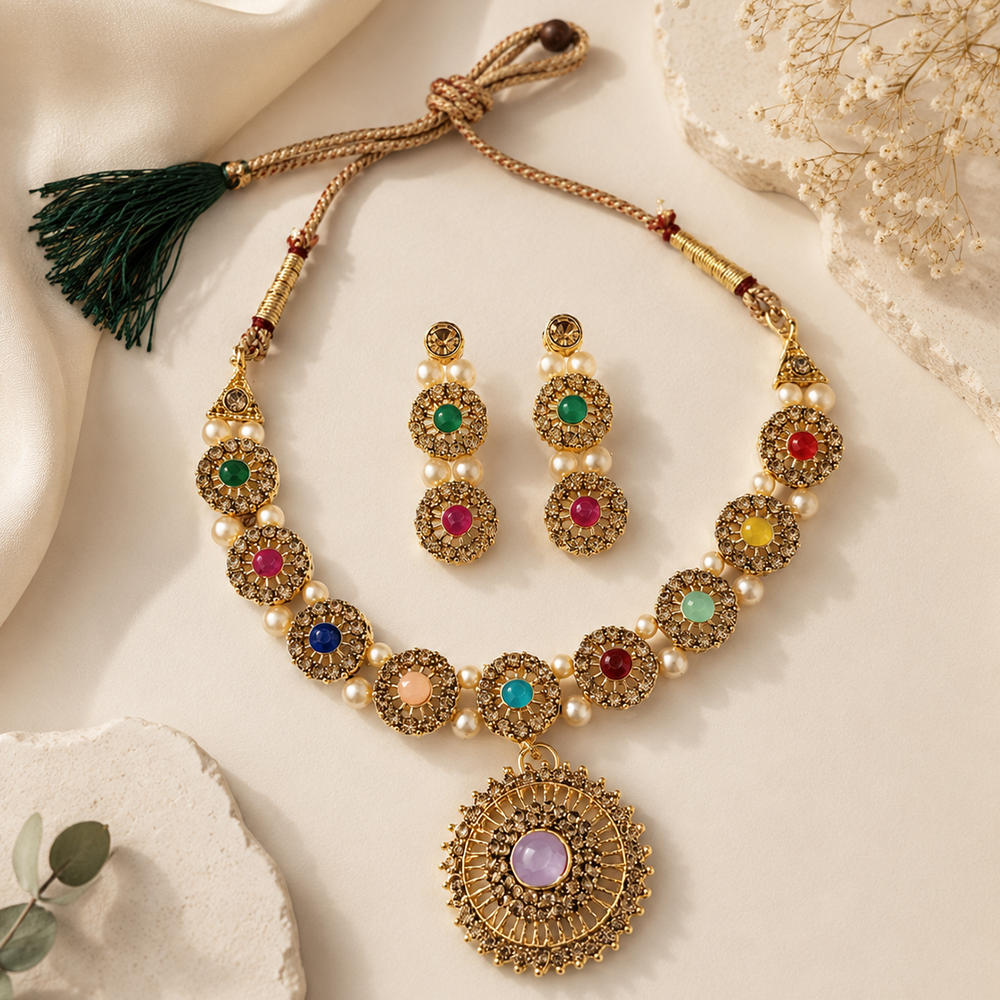 Urthn Beautiful Crystal & Austrian Stone Jewellery Set for Women Festive & Special Occasions(Pack of 3)