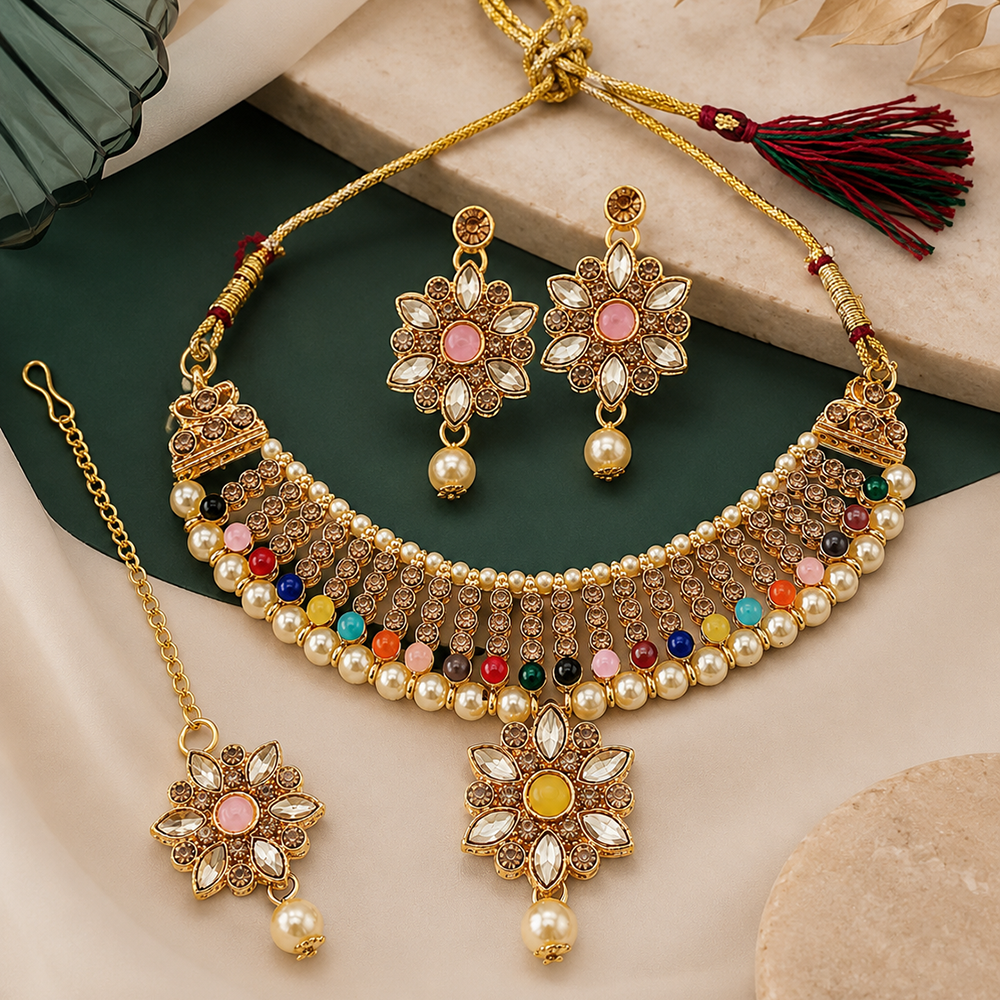 Urthn Beautiful Crystal & Austrian Stone Jewellery Set for Women Festive & Special Occasions