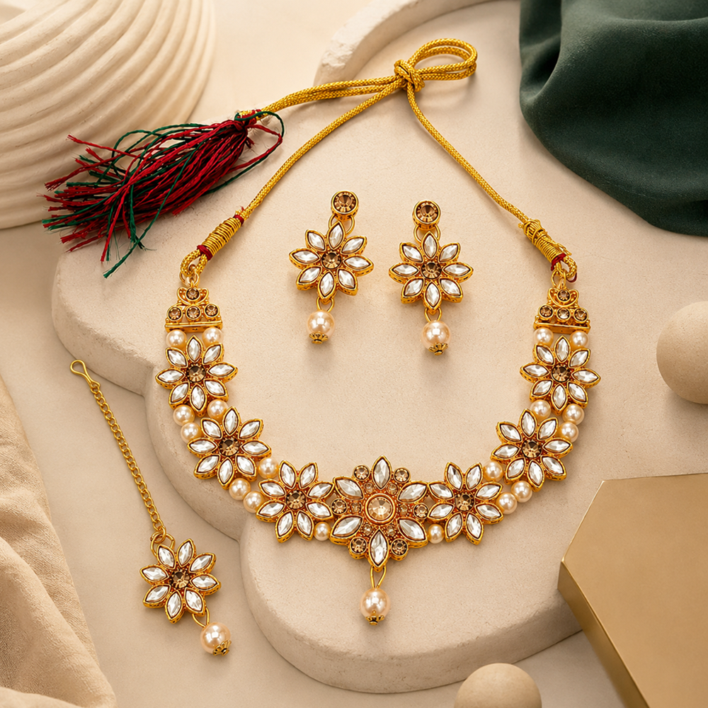 Urthn Beautiful Crystal & Austrian Stone Jewellery Set for Women Festive & Special Occasions