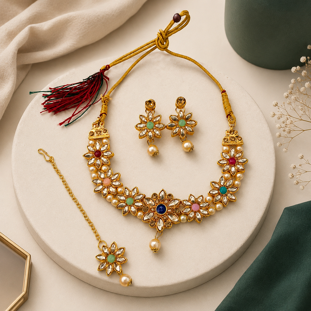 Urthn Beautiful Crystal & Austrian Stone Jewellery Set for Women Festive & Special Occasions
