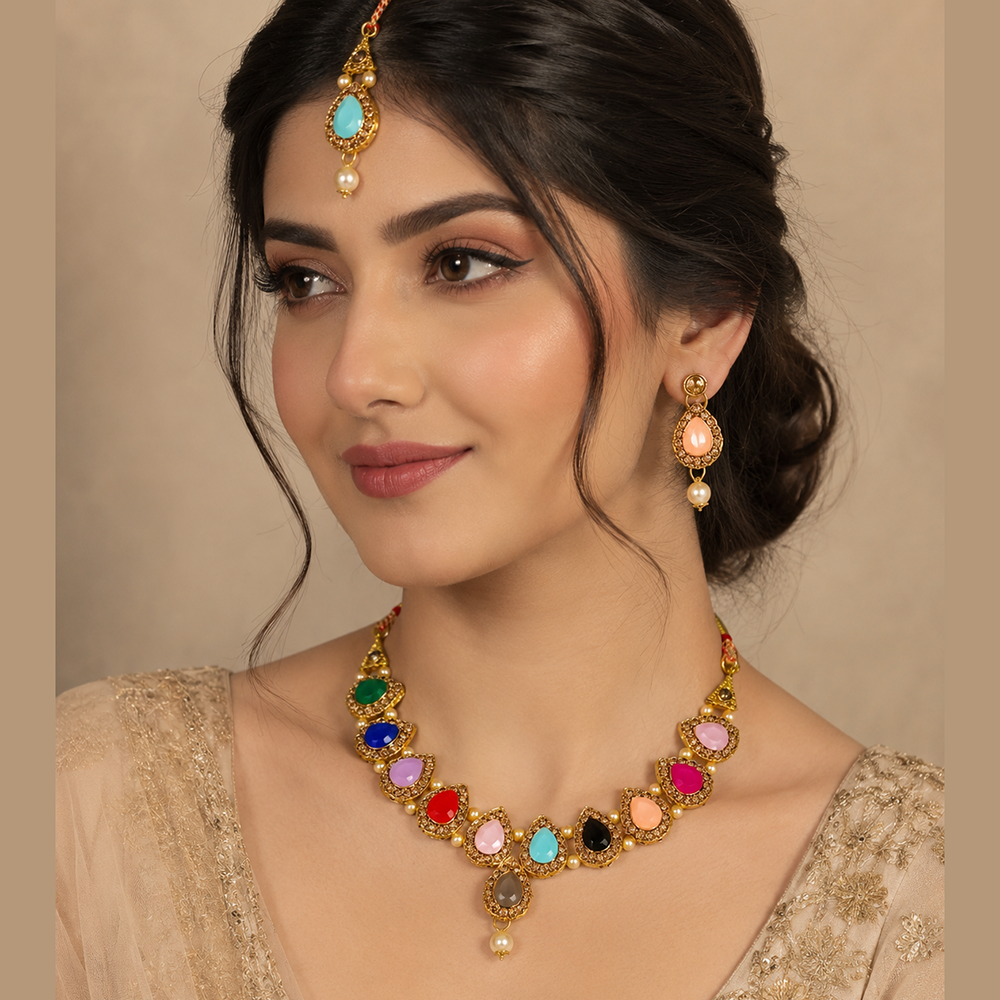 Urthn Beautiful Crystal & Austrian Stone Jewellery Set for Women Festive & Special Occasions(Pack of 3)