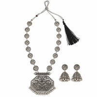 Urthn Oxidised Plated Pearl Long Necklace Designer Jewellery Set