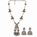 Urthn Oxidised Plated Mirror And Pearl Long Necklace Designer Jewellery Set