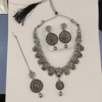 Urthn Oxidised Plated Pota Stone Traditional Jewellery Set
