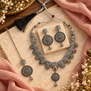 Urthn Oxidised Plated Pota Stone Traditional Jewellery Set