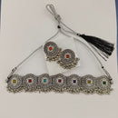Urthn Oxidised Plated Pota Stone Traditional Choker Jewellery Set