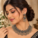 Urthn Statement Oxidised Plated Elephant Choker Necklace Set
