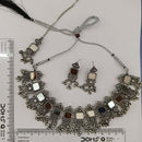 Urthn Oxidised Plated Traditional Mirror Choker Necklace Jewellery Set