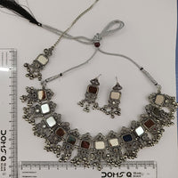 Urthn Oxidised Plated Traditional Mirror Choker Necklace Jewellery Set