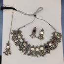 Urthn Oxidised Plated Traditional Mirror Choker Necklace Jewellery Set