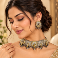 Urthn 2 Tone Plated Fashion Choker Necklace Set for Women