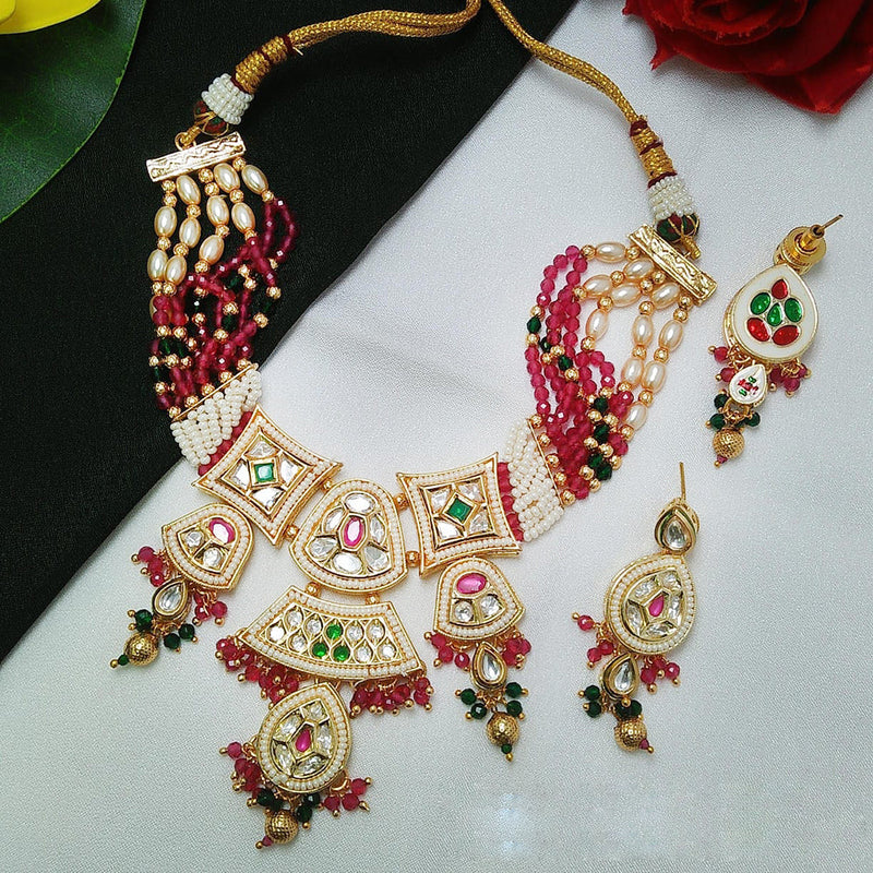 Everlasting Quality Jewels Gold Plated Kundan And Pearl Choker Necklace Set