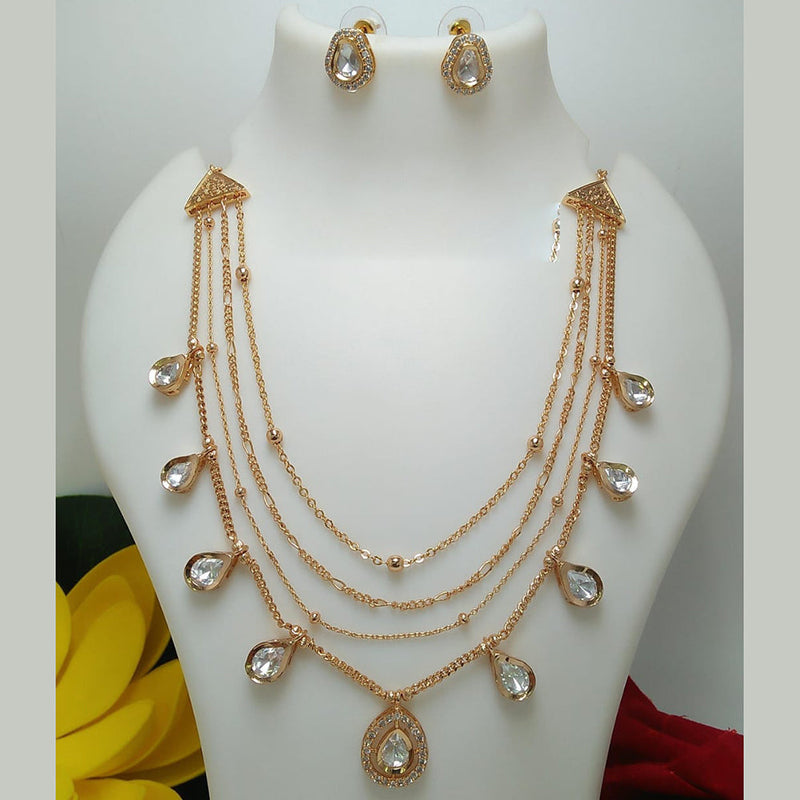 Everlasting Quality Jewels Gold Plated Crystal Stone Multi Layer Necklace Set