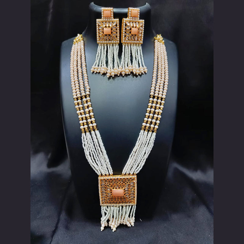 Everlasting Quality Jewels Gold Plated Crystal Stone And Pearl Long Necklace Set