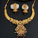 Everlasting Quality Jewels Gold Plated Pota And Beads Temple Necklace Set
