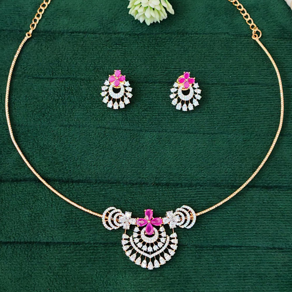 Everlasting Quality Jewels Gold Plated American Diamond Necklace Set 