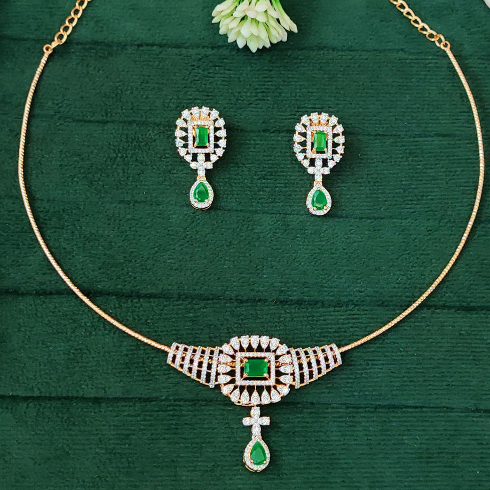 Everlasting Quality Jewels Gold Plated American Diamond Necklace Set 