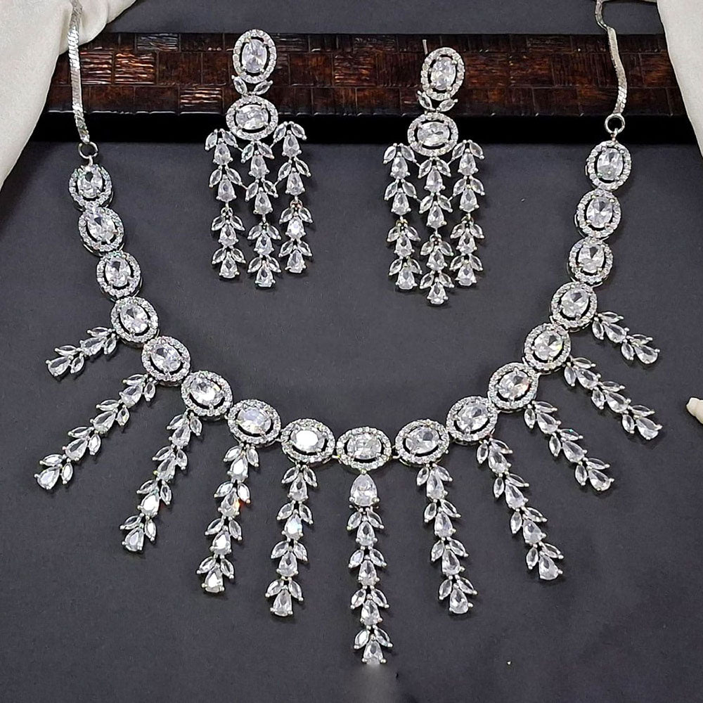 Everlasting Quality Jewels Silver Plated American Diamond Necklace Set 