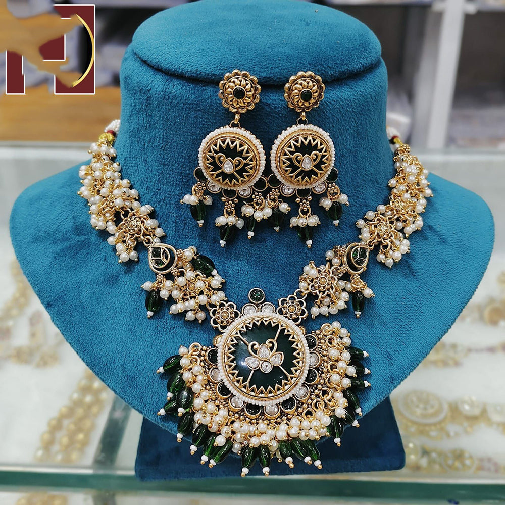 Everlasting Quality Jewels Antique Glow Pota Stone And Pearl Necklace Set