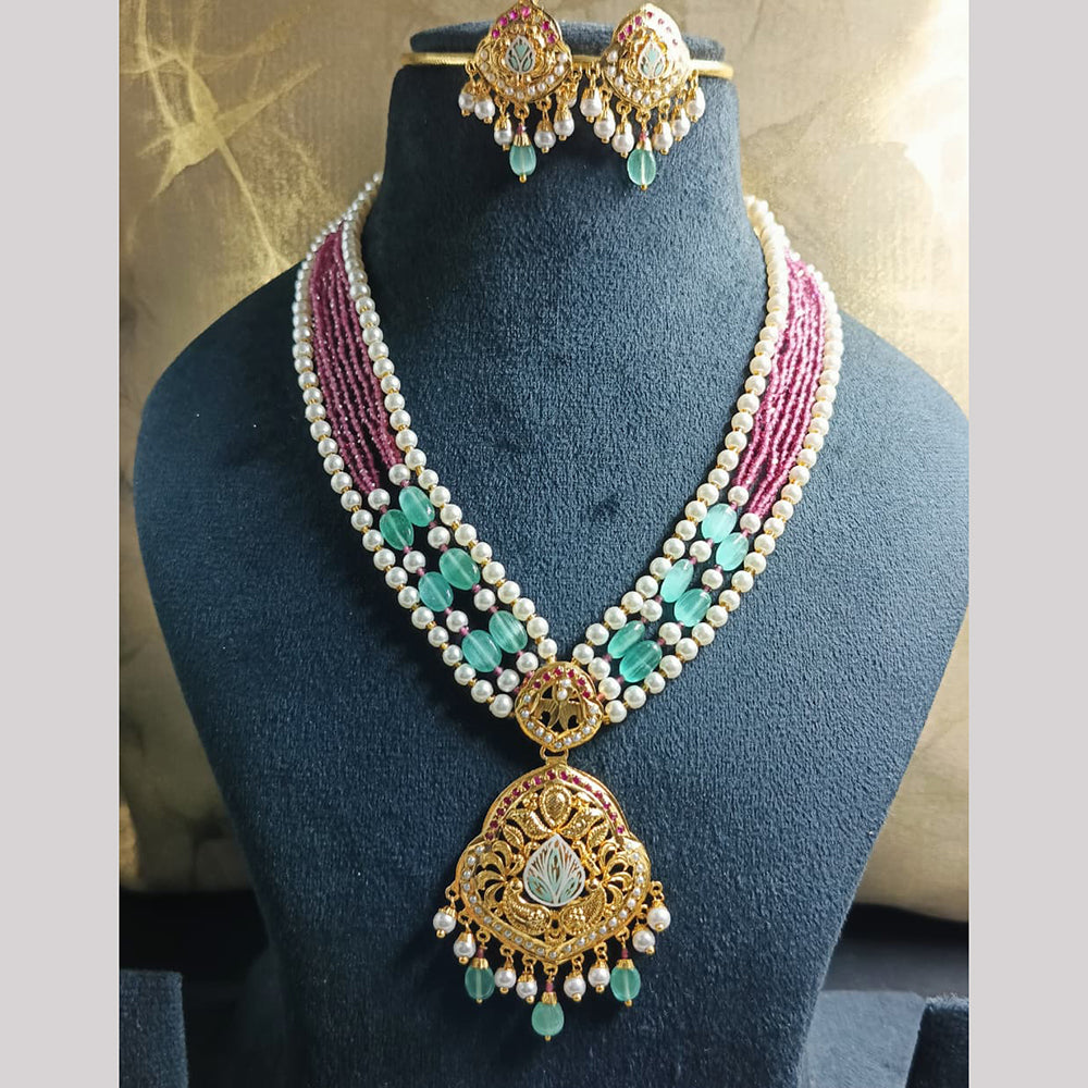 Everlasting Quality Jewels Graceful Pota Stone And Pearl Meenakari Necklace Set