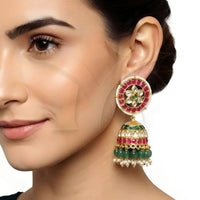 Everlasting Quality Jewels Regal Pota Stone And Pearl Jhumki Earrings