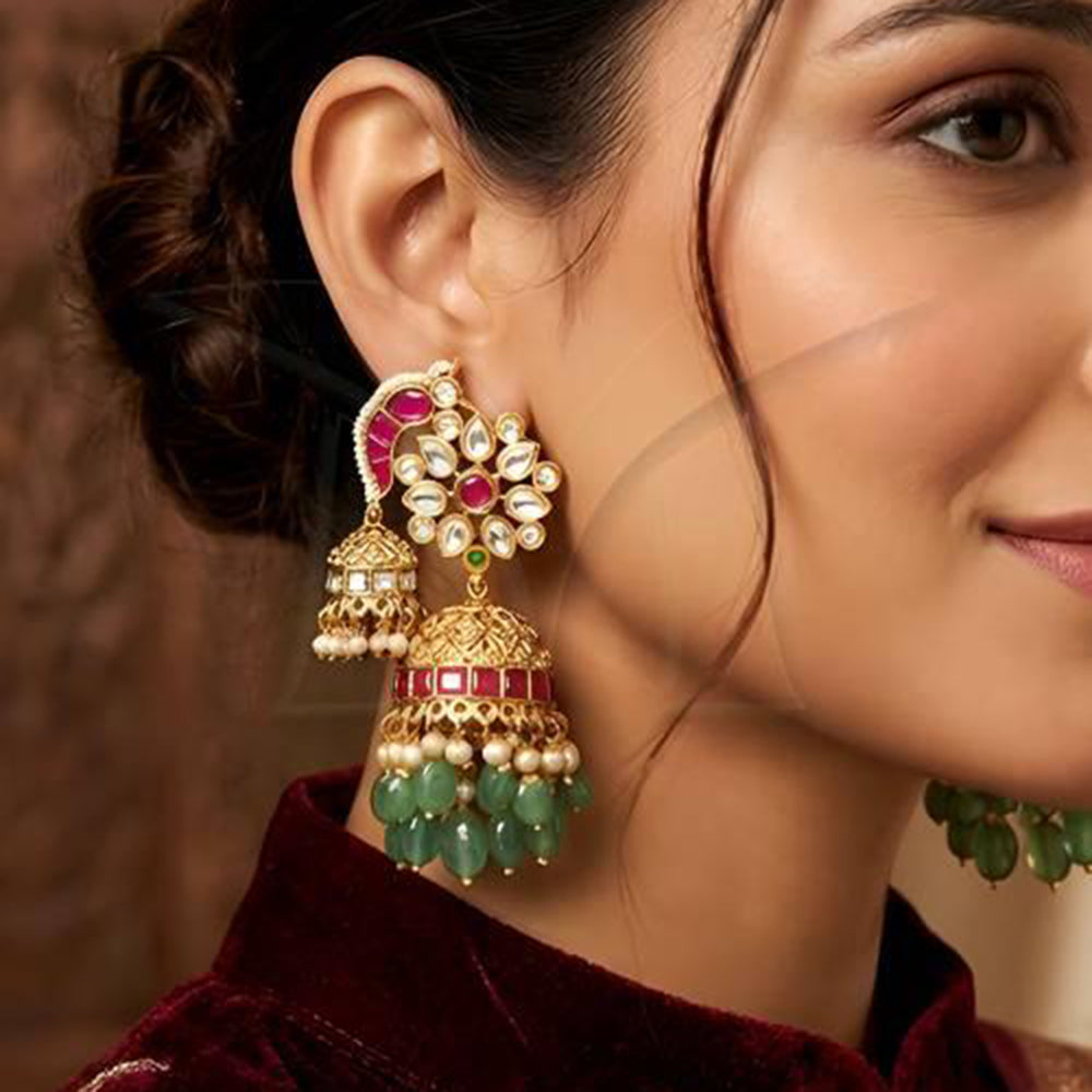 Everlasting Quality Jewels Regal Pota Stone And Pearl Jhumki Earrings