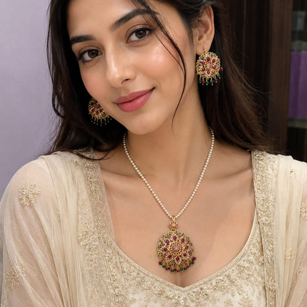 Everlasting Quality Jewels Trendy Pota Stone And Pearl Neckalce Set