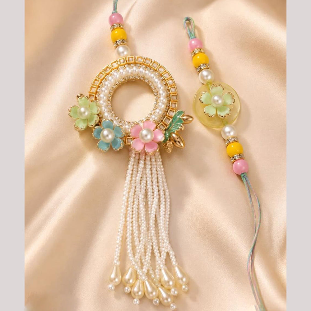 Everlasting Quality Jewels Bhaiya And Bhabhi Crystal Stone Rakhi With Lumba