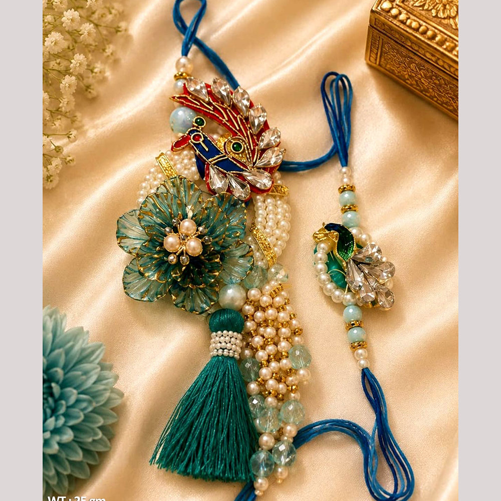 Everlasting Quality Jewels Bhaiya And Bhabhi Crystal Stone Rakhi With Lumba