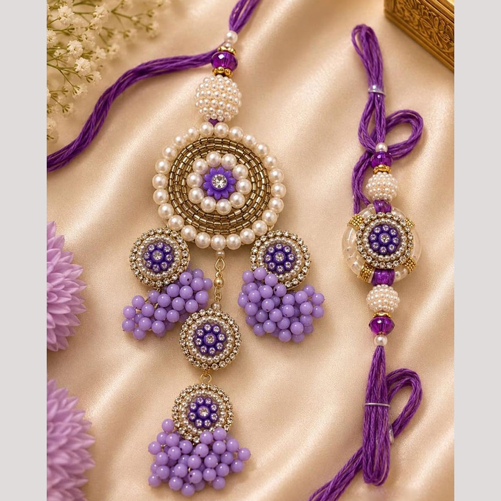 Everlasting Quality Jewels Bhaiya And Bhabhi Crystal Stone Rakhi With Lumba 