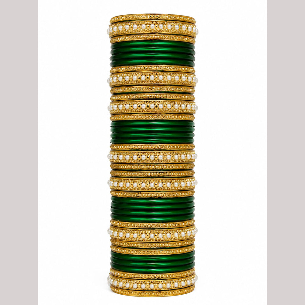 Everlasting Quality Jewels Bridal Glass And Pearl Jaipuri Laakh Bangles Set