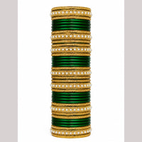 Everlasting Quality Jewels Bridal Glass And Pearl Jaipuri Laakh Bangles Set