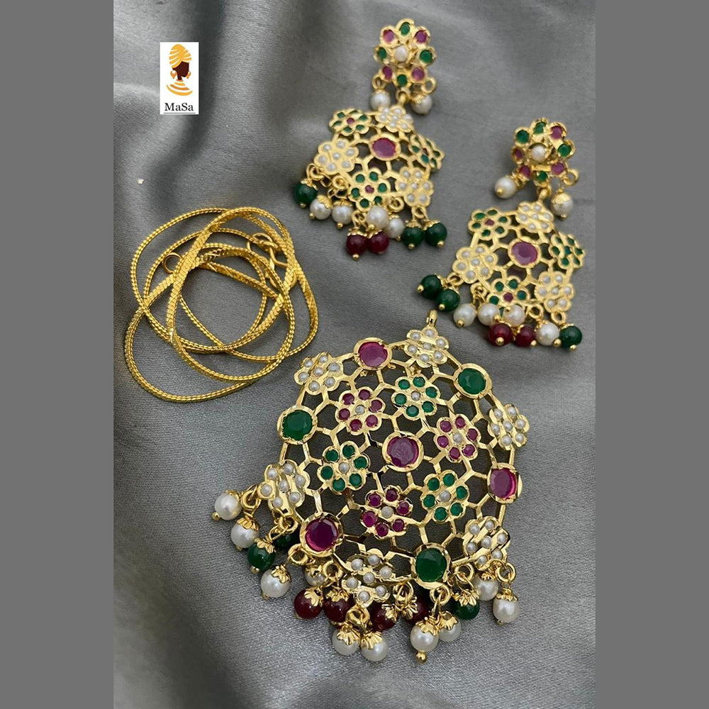 FS Collection Gold Plated Pota Stone Pendant Set