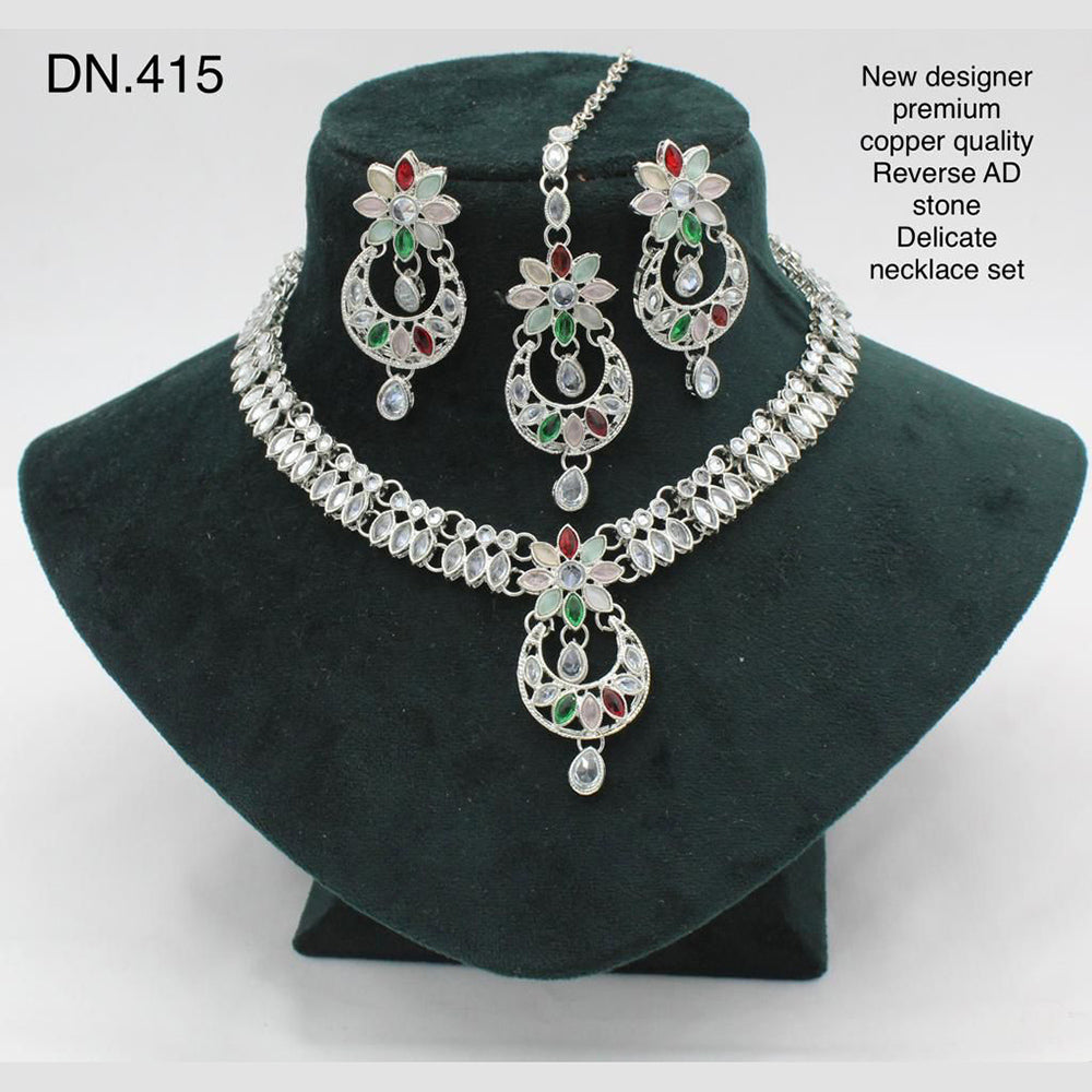 FS Collection Rodium Polish Reverse AD Stone Necklace Set