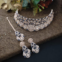 FS Collection Rose Gold Plated AD Stone Necklace Set