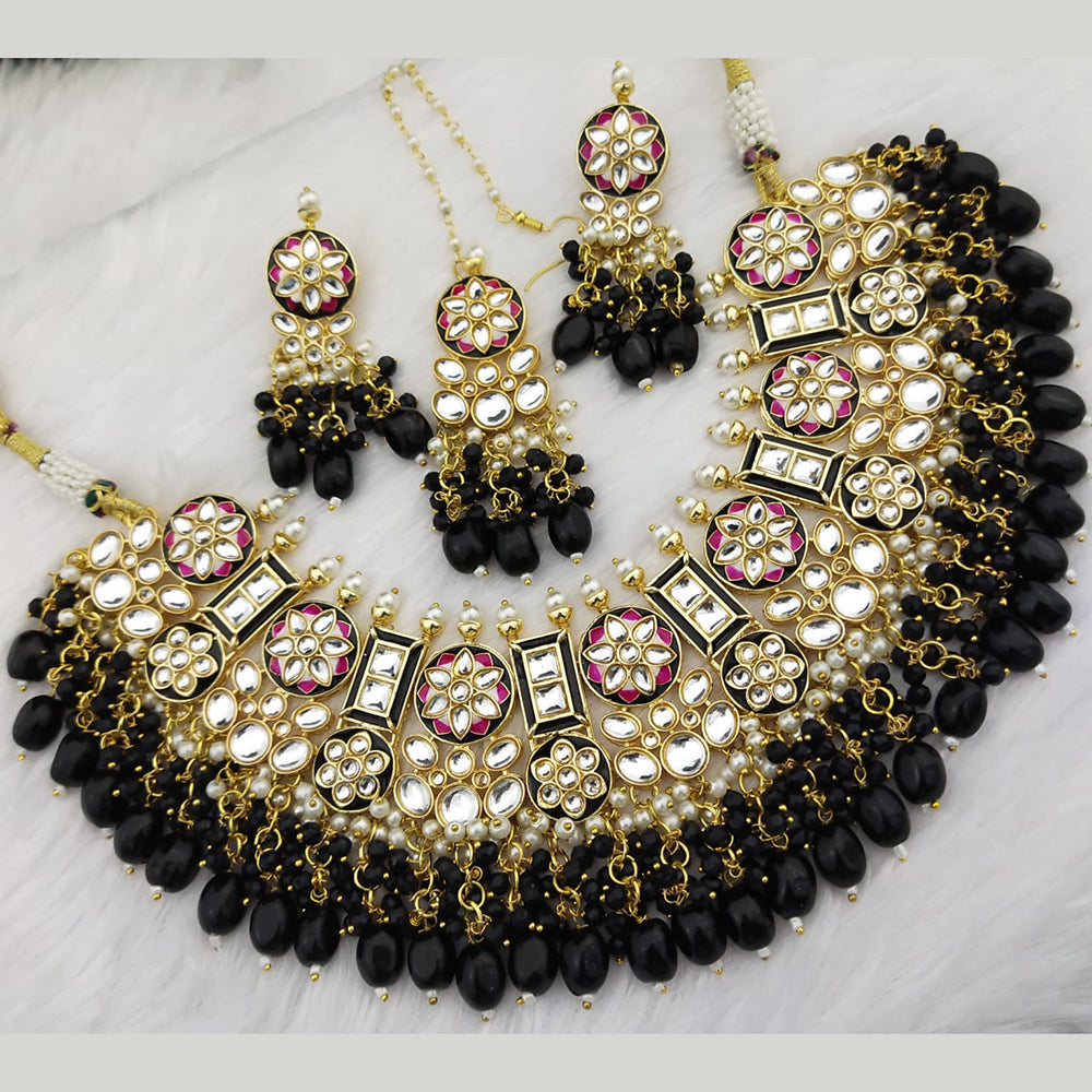 FS Collection Gold Plated Kundan Stone & Meenakari Necklace Set