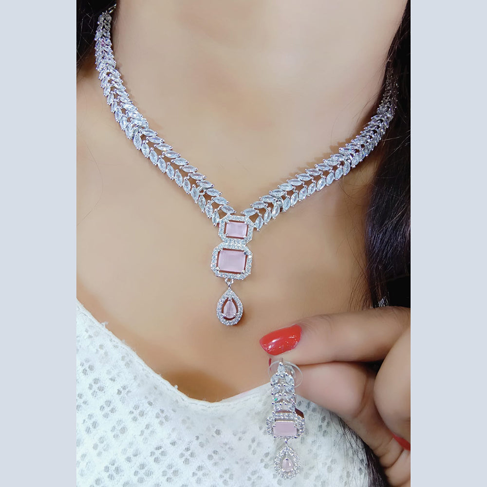 FS Collection Silver Plated AD Stone Necklace Set
