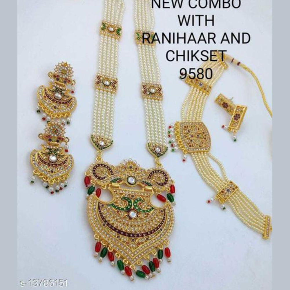 FS Collection Gold Plated Pearl Double Necklace Set
