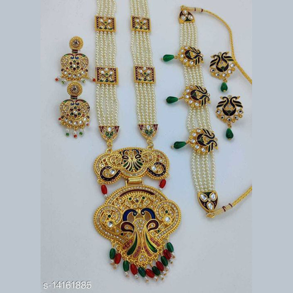 FS Collection Gold Plated Pearl Double Necklace Set