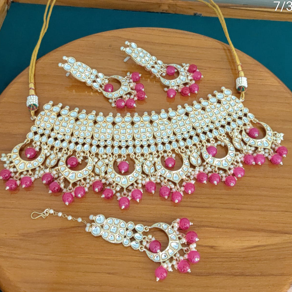 FS Collection Gold Plated Kundan Stone Necklace Set