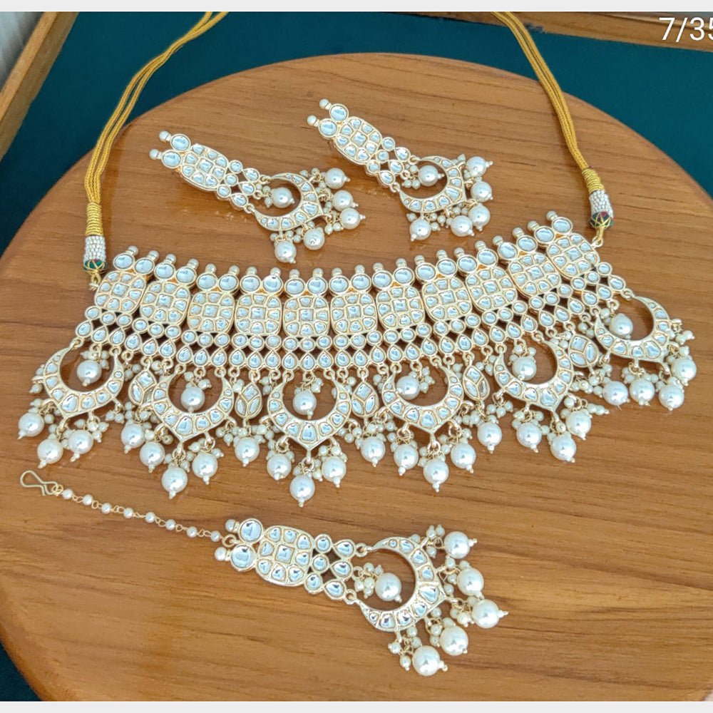 FS Collection Gold Plated Kundan Stone Necklace Set