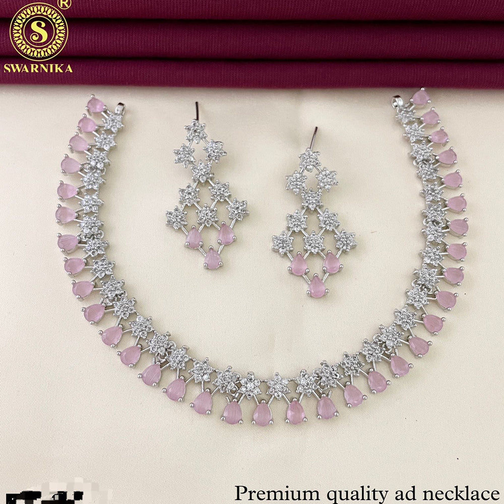 FS Collection Silver Plated AD Stone Necklace Set