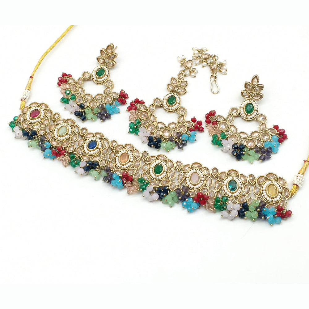 FS Collection Gold Plated Crystal Stone Necklace Set