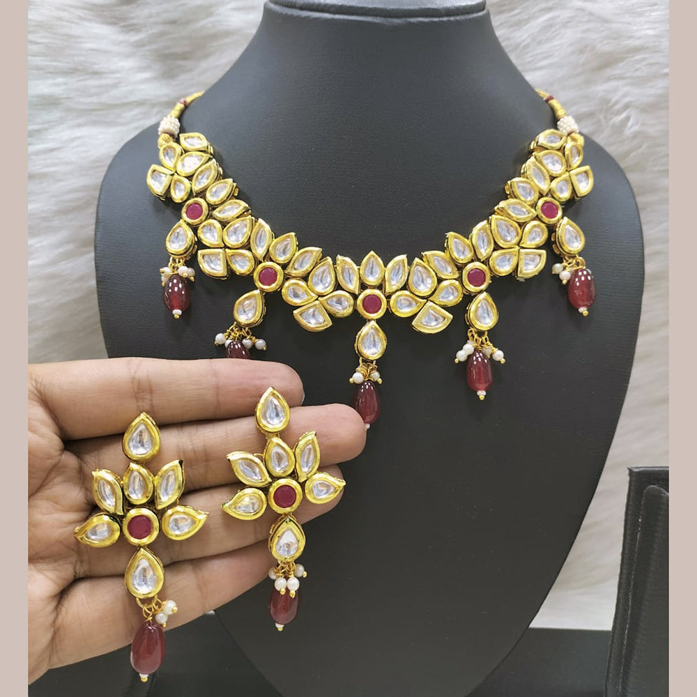 FS Collection Gold Plated Kundan Stone Necklace Set