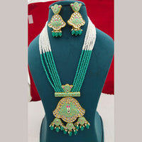 FS Collection Gold Plated Kundan Stone Long Necklace Set