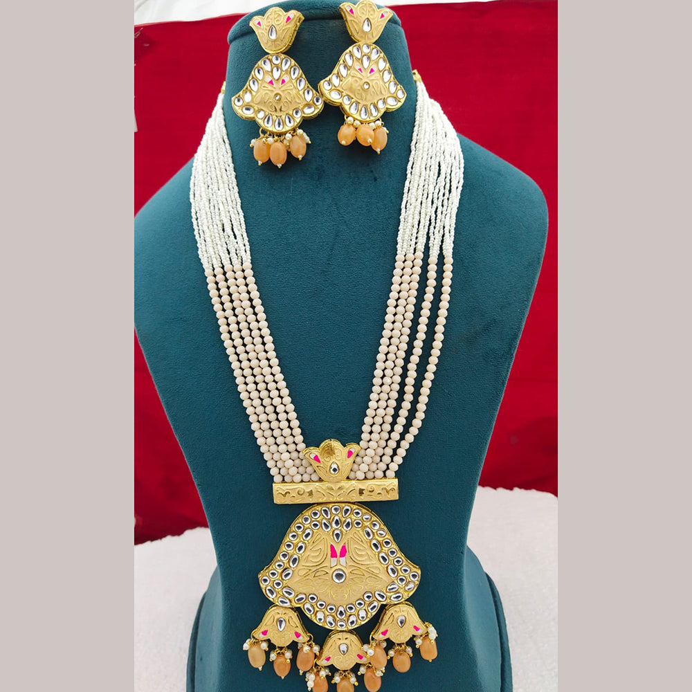 FS Collection Gold Plated Kundan Stone Long Necklace Set