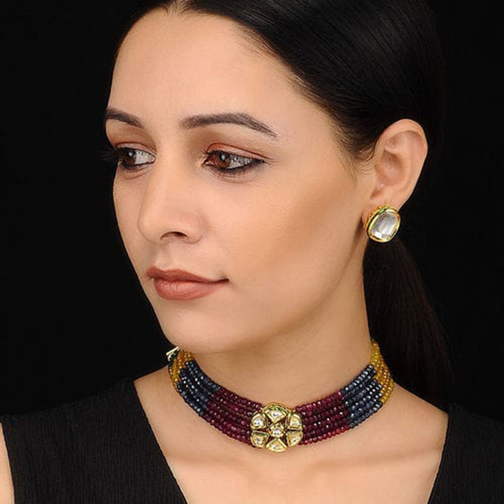 FS Collection Gold Plated Choker Necklace Set