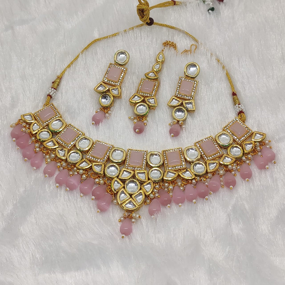 FS Collection Gold Plated Kundan Stone Necklace Set