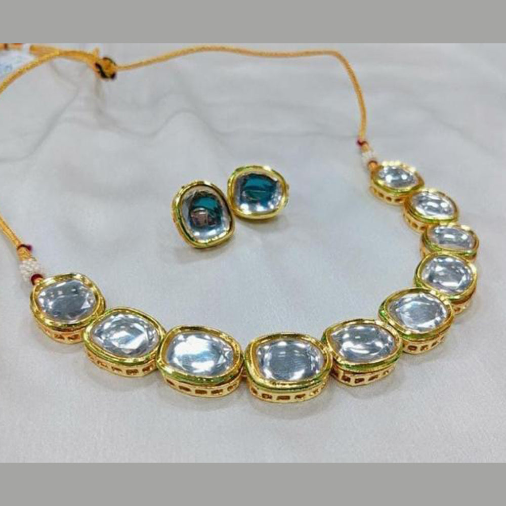 FS Collection Gold Plated Kundan Stone Necklace Set